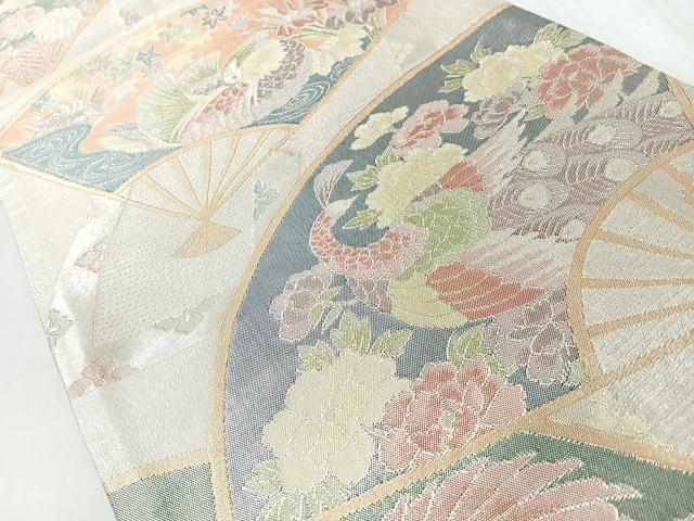 平和屋着物◎六通柄袋帯　扇面花鳥文　金銀糸　正絹　逸品　未使用　CABL1614nb