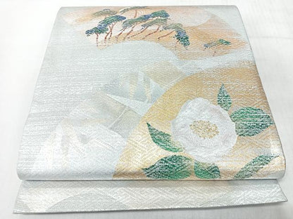 平和屋着物◎太鼓柄袋帯　地紙草花文　金銀彩　正絹　逸品　CABL1617nb