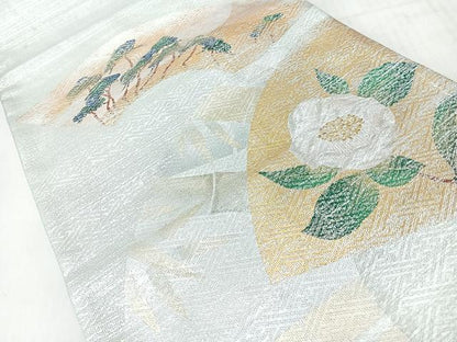 平和屋着物◎太鼓柄袋帯　地紙草花文　金銀彩　正絹　逸品　CABL1617nb