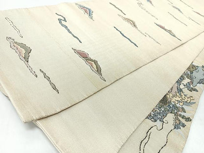 平和屋着物◎太鼓柄袋帯　人物風景文　金糸　正絹　逸品　CABL1618nb