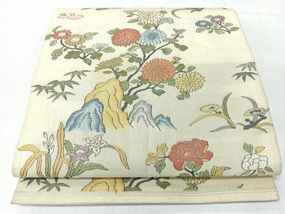 平和屋着物◎六通柄袋帯　草花文　金銀糸　正絹　逸品　CABL1620nb