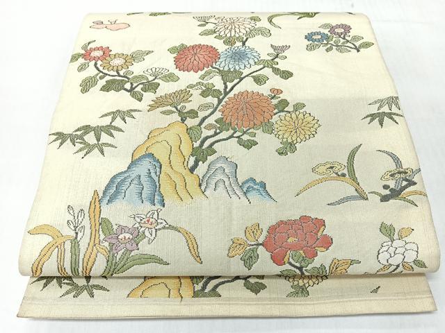 平和屋着物◎六通柄袋帯　草花文　金銀糸　正絹　逸品　CABL1620nb