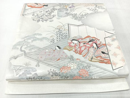 平和屋着物◎太鼓柄袋帯　人物風景文　銀糸　正絹　逸品　CABL1621nb