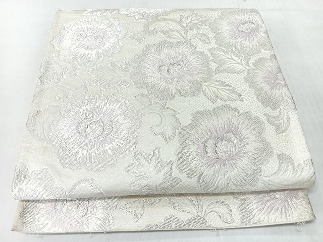 平和屋着物◎六通柄袋帯　唐織　花唐草文　銀糸　正絹　逸品　CABL1622nb