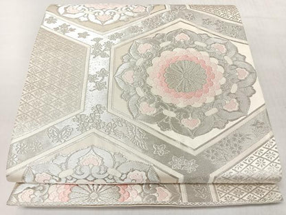 平和屋着物◎六通柄袋帯　唐織　亀甲更紗花文　銀糸　正絹　逸品　CABL1628nb