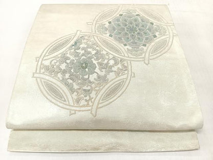 平和屋着物◎中国三大刺繍　総相良刺繍　太鼓柄袋帯　花唐草丸文　正絹　逸品　CABL1629nb