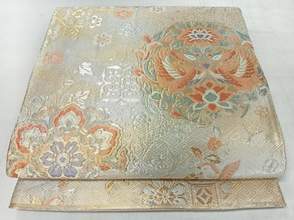 平和屋着物◎六通柄袋帯　向かい鳥更紗花文　金銀糸　正絹　逸品　CABL1638nb
