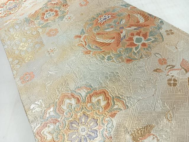 平和屋着物◎六通柄袋帯　向かい鳥更紗花文　金銀糸　正絹　逸品　CABL1638nb