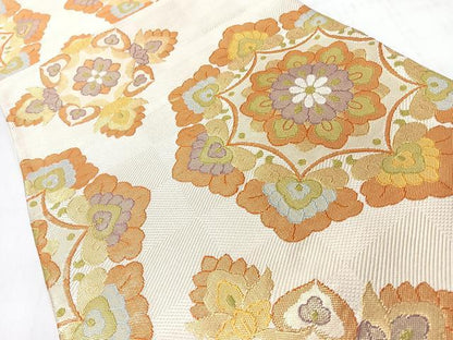 平和屋着物◎六通柄袋帯　正倉院花文　金糸　正絹　逸品　CABL1641nb