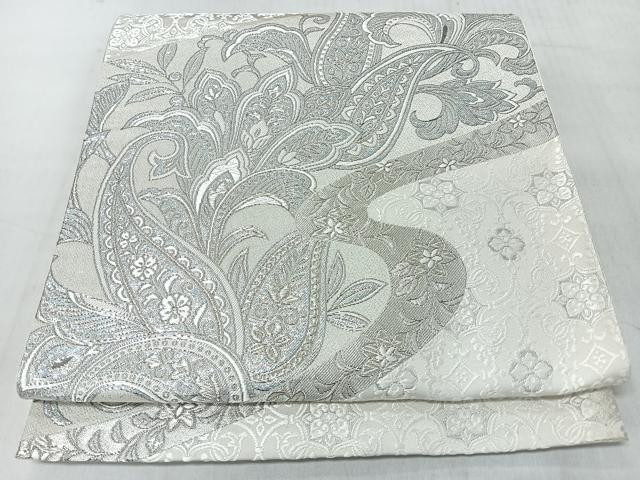 平和屋着物◎六通柄袋帯　唐織　更紗花唐草文　銀糸　正絹　逸品　CABL1644nb