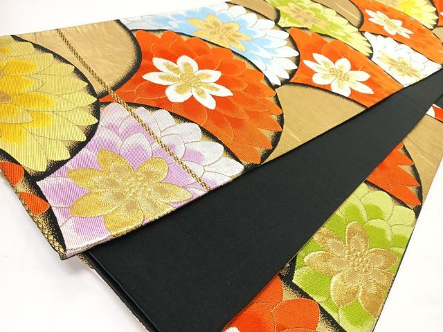 平和屋着物◎六通柄袋帯　青海波舞花文　黒地　金糸　正絹　逸品　CABL1650nb