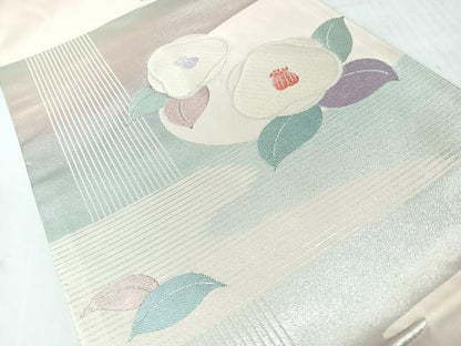 平和屋着物◎九寸名古屋帯　舞花文　銀糸　正絹　逸品　CABL1657nb