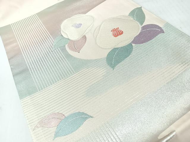 平和屋着物◎九寸名古屋帯　舞花文　銀糸　正絹　逸品　CABL1657nb