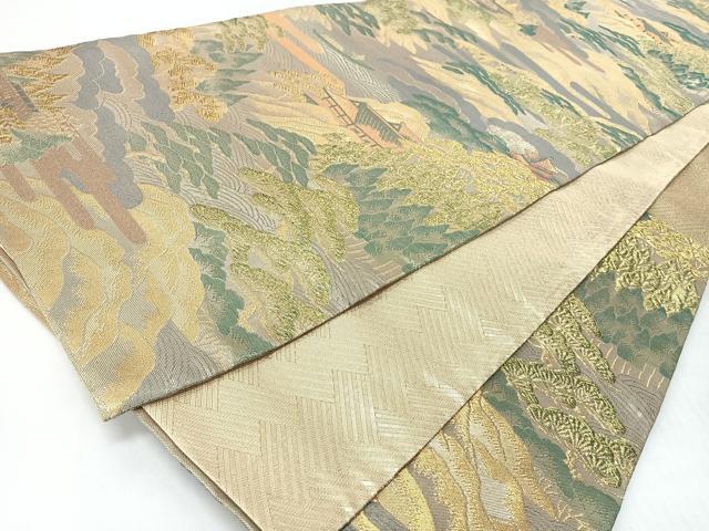 平和屋着物◎六通柄袋帯　風景文　金糸　正絹　逸品　CABL1658nb