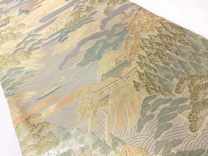 平和屋着物◎六通柄袋帯　風景文　金糸　正絹　逸品　CABL1658nb