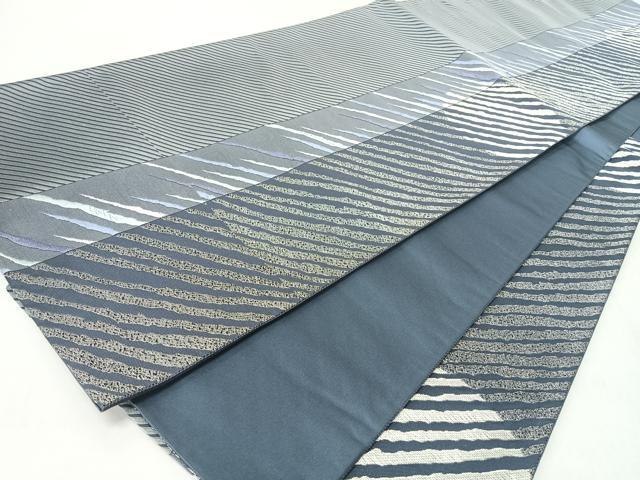 平和屋着物◎六通柄袋帯　唐織　斜線丸文　銀糸　正絹　逸品　CABL1662nb