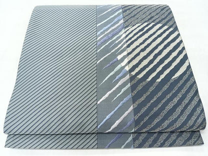 平和屋着物◎六通柄袋帯　唐織　斜線丸文　銀糸　正絹　逸品　CABL1662nb