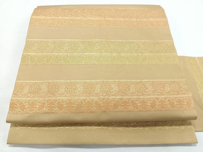 平和屋着物◎九寸名古屋帯　横段花唐草文　金糸　正絹　逸品　CABL1663nb