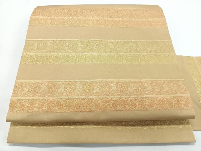 平和屋着物◎九寸名古屋帯　横段花唐草文　金糸　正絹　逸品　CABL1663nb