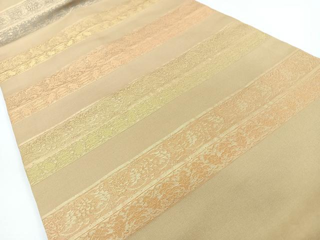 平和屋着物◎九寸名古屋帯　横段花唐草文　金糸　正絹　逸品　CABL1663nb