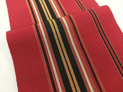 平和屋着物◎本場筑前博多織　半幅帯　縞　一重帯　正絹　逸品　未使用　CABL1668nb