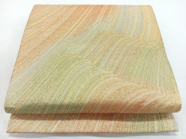 平和屋着物◎六通柄袋帯　立波文　金糸　正絹　逸品　CABL1669nb