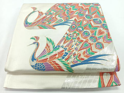 平和屋着物◎両面　六通柄袋帯　孔雀　金銀糸　正絹　逸品　CABL1672nb