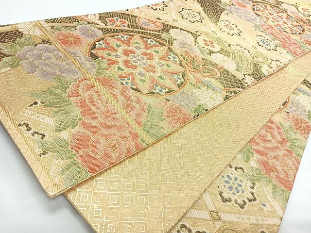 平和屋着物◎佐賀錦　六通柄袋帯　束ね熨斗更紗草花文　金糸　正絹　逸品　CABL1673nb