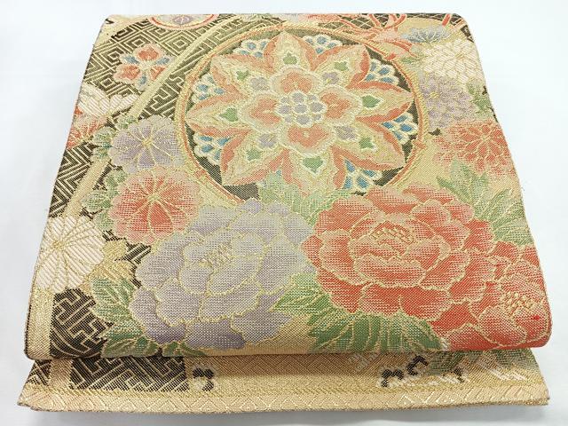 平和屋着物◎佐賀錦　六通柄袋帯　束ね熨斗更紗草花文　金糸　正絹　逸品　CABL1673nb