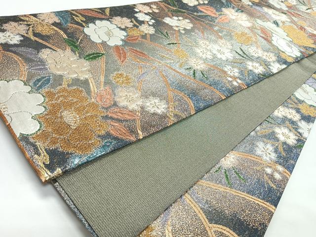 平和屋着物◎六通柄袋帯　唐織　草花文　金銀糸　正絹　逸品　CABL1677nb