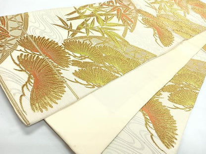平和屋着物◎六通柄袋帯　浜松文　籬笹竹　金糸　正絹　逸品　CABL1678nb