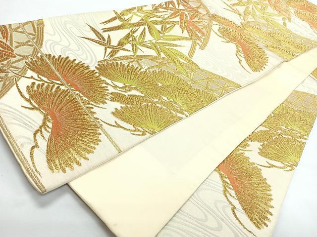 平和屋着物◎六通柄袋帯　浜松文　籬笹竹　金糸　正絹　逸品　CABL1678nb