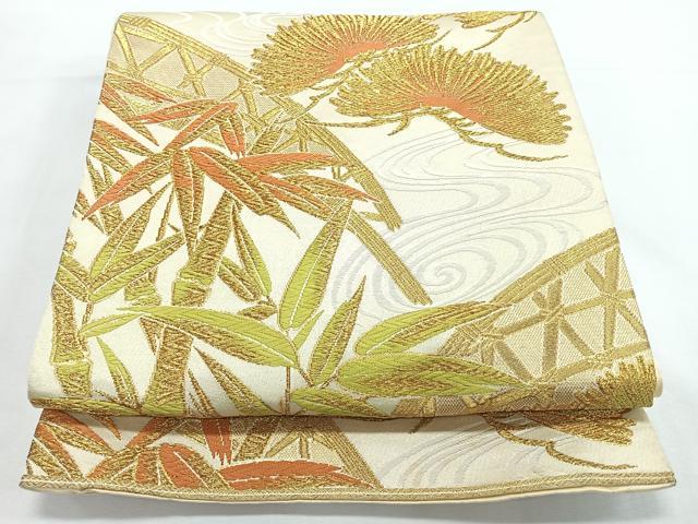 平和屋着物◎六通柄袋帯　浜松文　籬笹竹　金糸　正絹　逸品　CABL1678nb