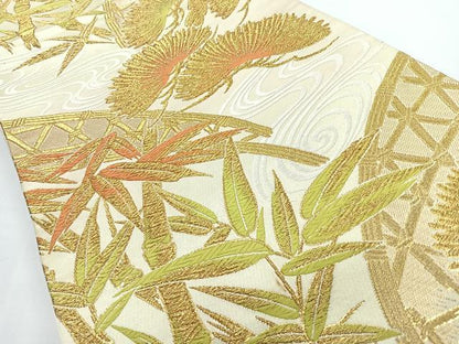 平和屋着物◎六通柄袋帯　浜松文　籬笹竹　金糸　正絹　逸品　CABL1678nb