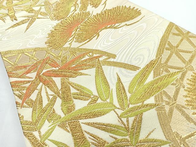 平和屋着物◎六通柄袋帯　浜松文　籬笹竹　金糸　正絹　逸品　CABL1678nb
