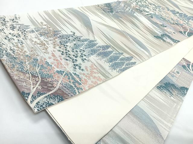 平和屋着物◎六通柄袋帯　名勝百景　清滝鮎茶屋　銀糸　正絹　逸品　CABL1680nb
