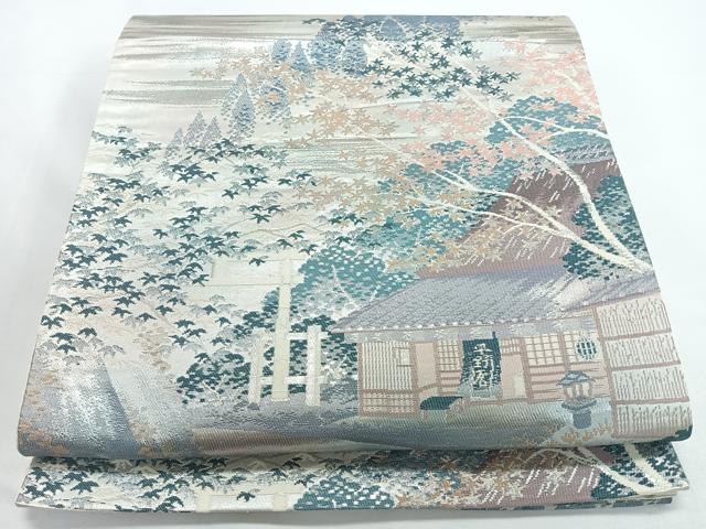 平和屋着物◎六通柄袋帯　名勝百景　清滝鮎茶屋　銀糸　正絹　逸品　CABL1680nb