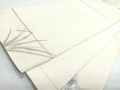 平和屋着物◎西陣　太鼓柄袋帯　刺繍　飛鶴草花文　正絹　逸品　CABL1681nb