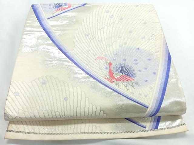 平和屋着物◎六通柄袋帯　唐織　孔雀　銀糸　正絹　逸品　CABL1682nb