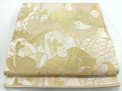 平和屋着物◎全通柄袋帯　人物文　金糸　正絹　逸品　CABL1683nb