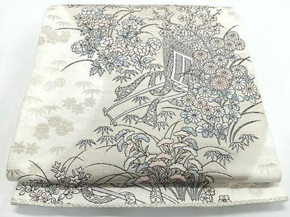 平和屋着物◎六通柄袋帯　唐織　御所車花文　金銀糸　正絹　逸品　CABL1685nb