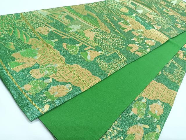 平和屋着物◎六通柄袋帯　人物風景文　金糸　正絹　逸品　CABL1689nb