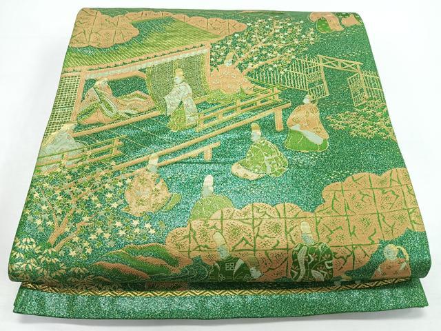 平和屋着物◎六通柄袋帯　人物風景文　金糸　正絹　逸品　CABL1689nb