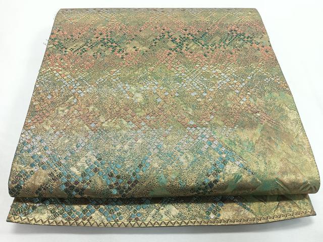 平和屋着物◎六通柄袋帯　本うるし箔金　幾何学文　正絹　逸品　未使用　CABL1693nb