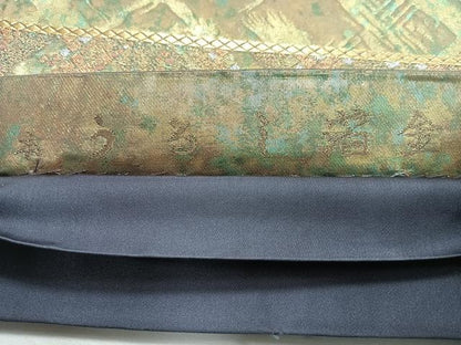平和屋着物◎六通柄袋帯　本うるし箔金　幾何学文　正絹　逸品　未使用　CABL1693nb