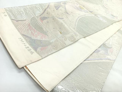 平和屋着物◎西陣　六通柄袋帯　唐織　琴錦　プラチナ二重箔織　流水孔雀文　証紙付き　正絹　逸品　未使用　CABL1694nb