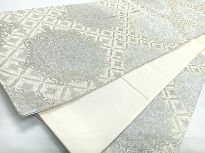 平和屋着物◎六通柄袋帯　正倉院花文　銀糸　やまとオリジナル　正絹　逸品　CABL1695nb