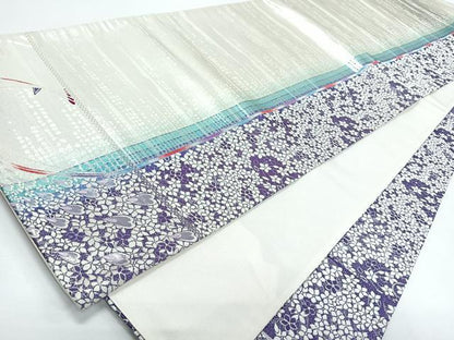 平和屋着物◎六通柄袋帯　唐織　舞花文　銀糸　正絹　逸品　CABL1696nb
