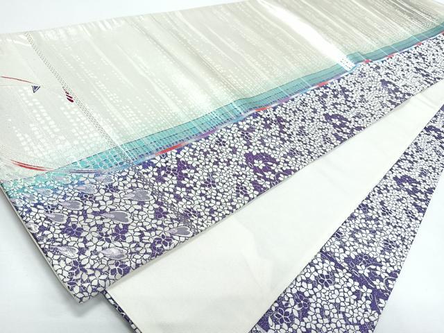 平和屋着物◎六通柄袋帯　唐織　舞花文　銀糸　正絹　逸品　CABL1696nb