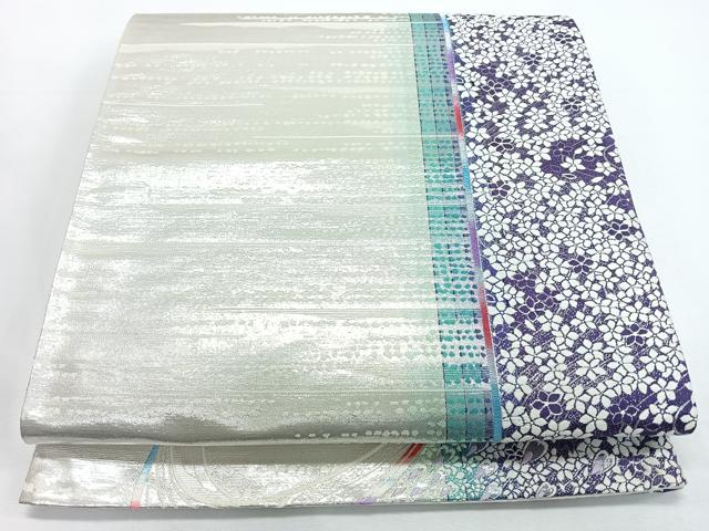 平和屋着物◎六通柄袋帯　唐織　舞花文　銀糸　正絹　逸品　CABL1696nb